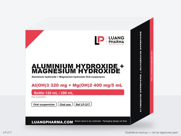 Illustrative packaging mockup for Aluminium hydroxide + Magnesium hydroxide Oral suspension