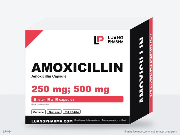 Illustrative packaging mockup for Amoxicillin Capsules