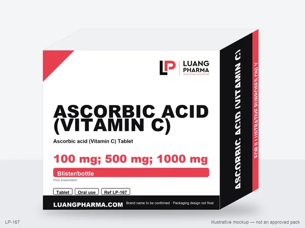 Illustrative packaging mockup for Ascorbic acid (Vitamin C) Tablets