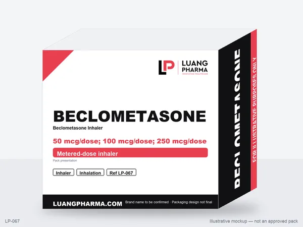 Illustrative packaging mockup for Beclometasone Inhaler