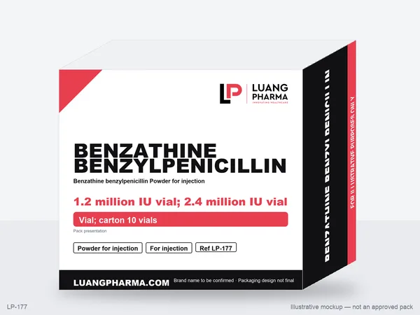 Illustrative packaging mockup for Benzathine benzylpenicillin Powder for injection
