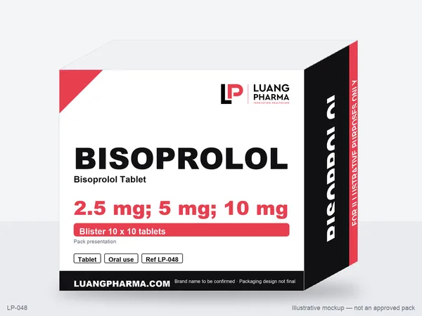 Illustrative packaging mockup for Bisoprolol Tablets