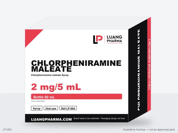 Illustrative packaging mockup for Chlorpheniramine maleate Syrup