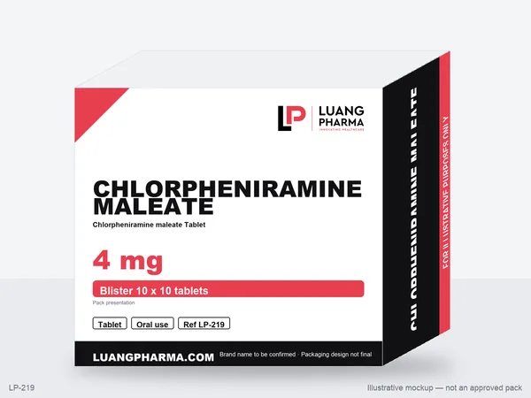 Illustrative packaging mockup for Chlorpheniramine maleate Tablets