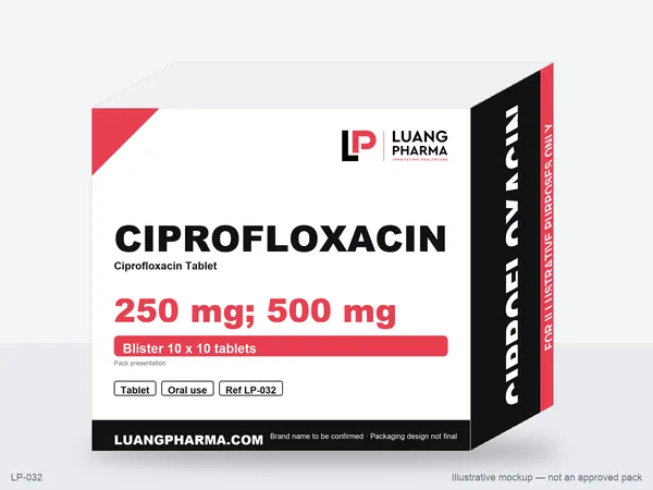 Illustrative packaging mockup for Ciprofloxacin Tablets