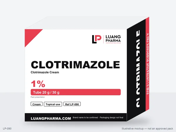 Illustrative packaging mockup for Clotrimazole Cream