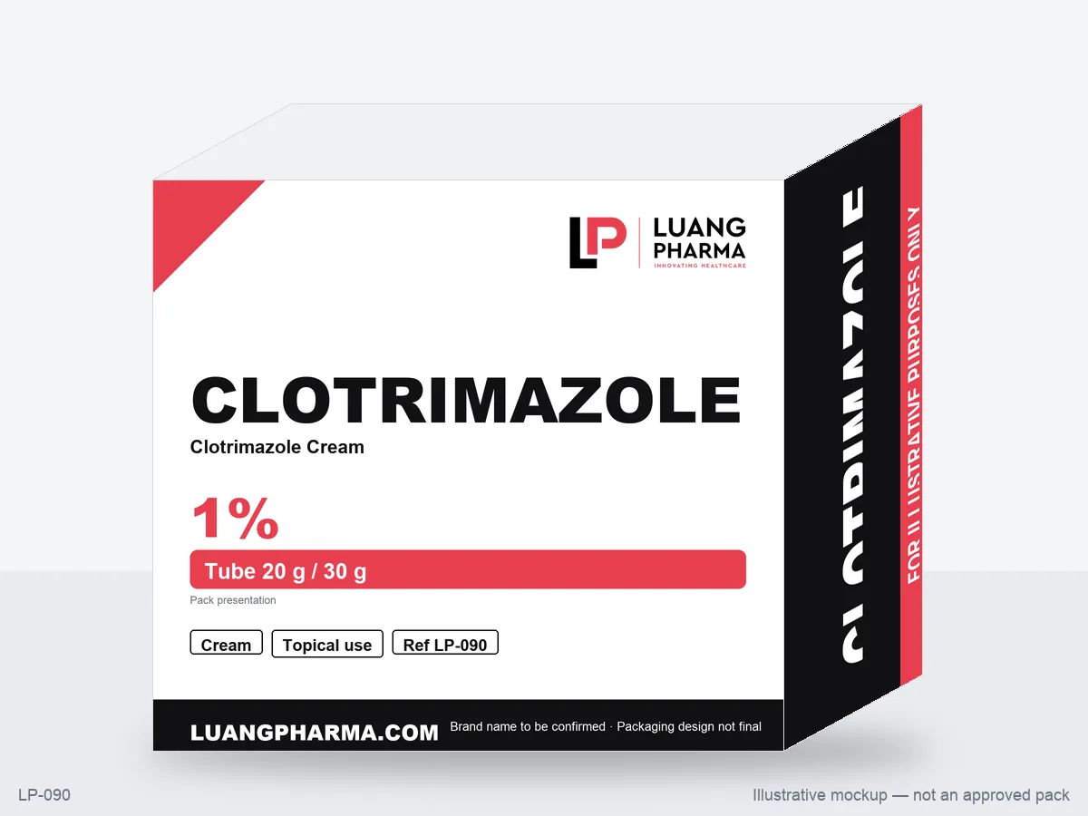 Illustrative packaging mockup for Clotrimazole Cream, 1%