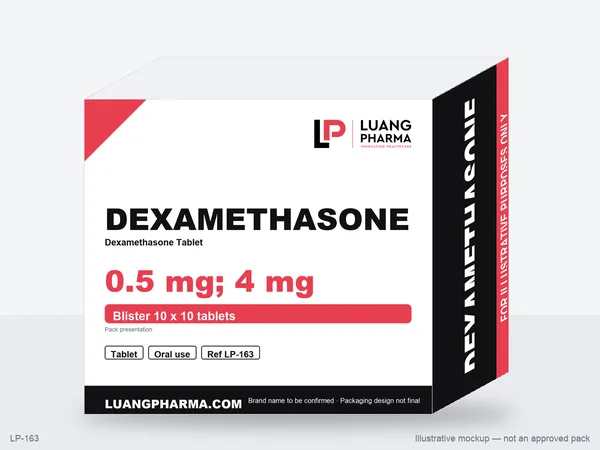 Illustrative packaging mockup for Dexamethasone Tablets