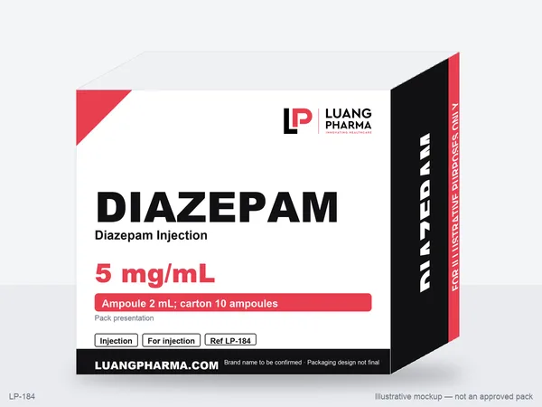 Illustrative packaging mockup for Diazepam Injection
