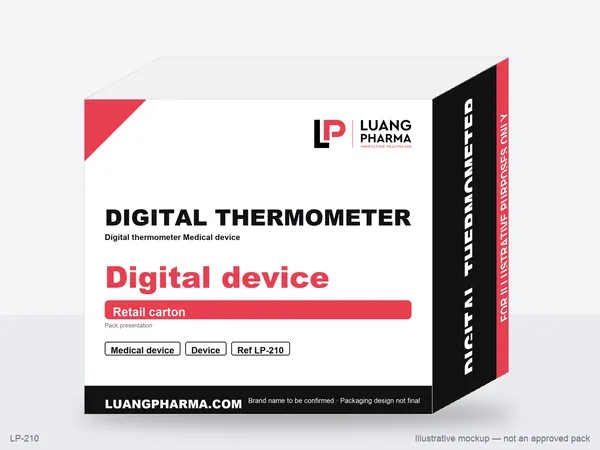 Illustrative packaging mockup for Digital thermometer Medical device