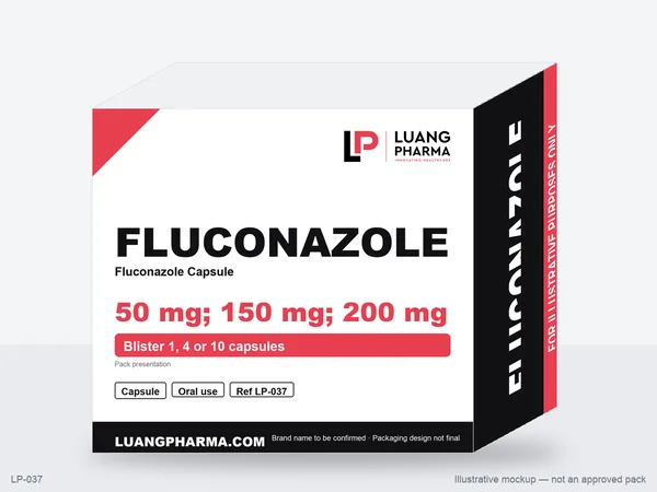 Illustrative packaging mockup for Fluconazole Capsules