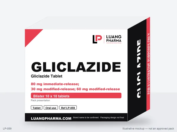Illustrative packaging mockup for Gliclazide Tablets