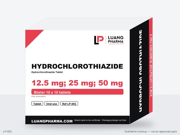 Illustrative packaging mockup for Hydrochlorothiazide Tablets
