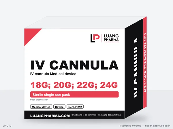 Illustrative packaging mockup for IV cannula Medical device