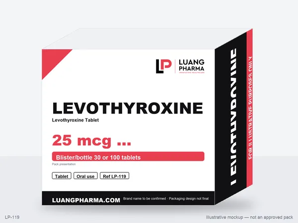 Illustrative packaging mockup for Levothyroxine Tablets