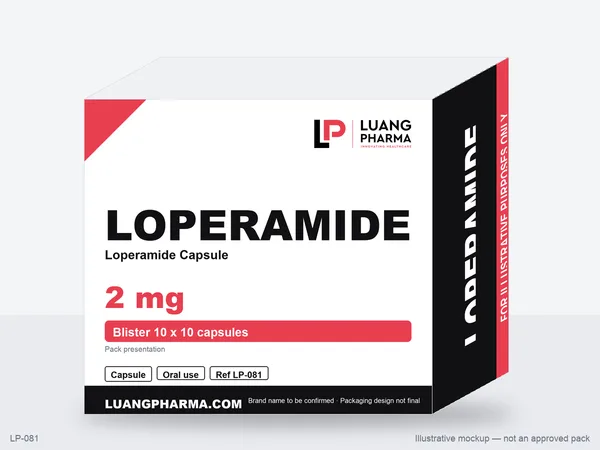 Illustrative packaging mockup for Loperamide Capsules