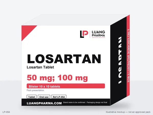 Illustrative packaging mockup for Losartan Tablets