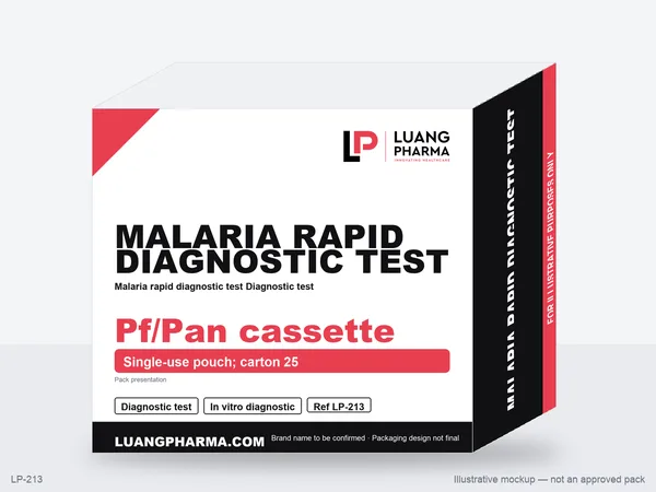 Illustrative packaging mockup for Malaria rapid diagnostic test Diagnostic test