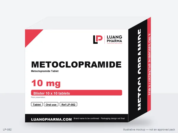 Illustrative packaging mockup for Metoclopramide Tablets