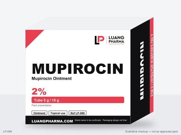 Illustrative packaging mockup for Mupirocin Ointment