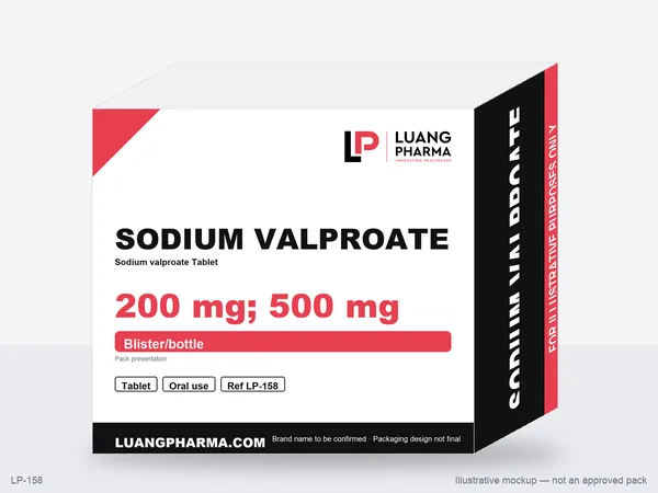 Illustrative packaging mockup for Sodium valproate Tablets