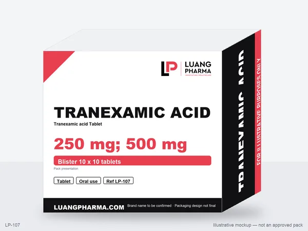 Illustrative packaging mockup for Tranexamic acid Tablets