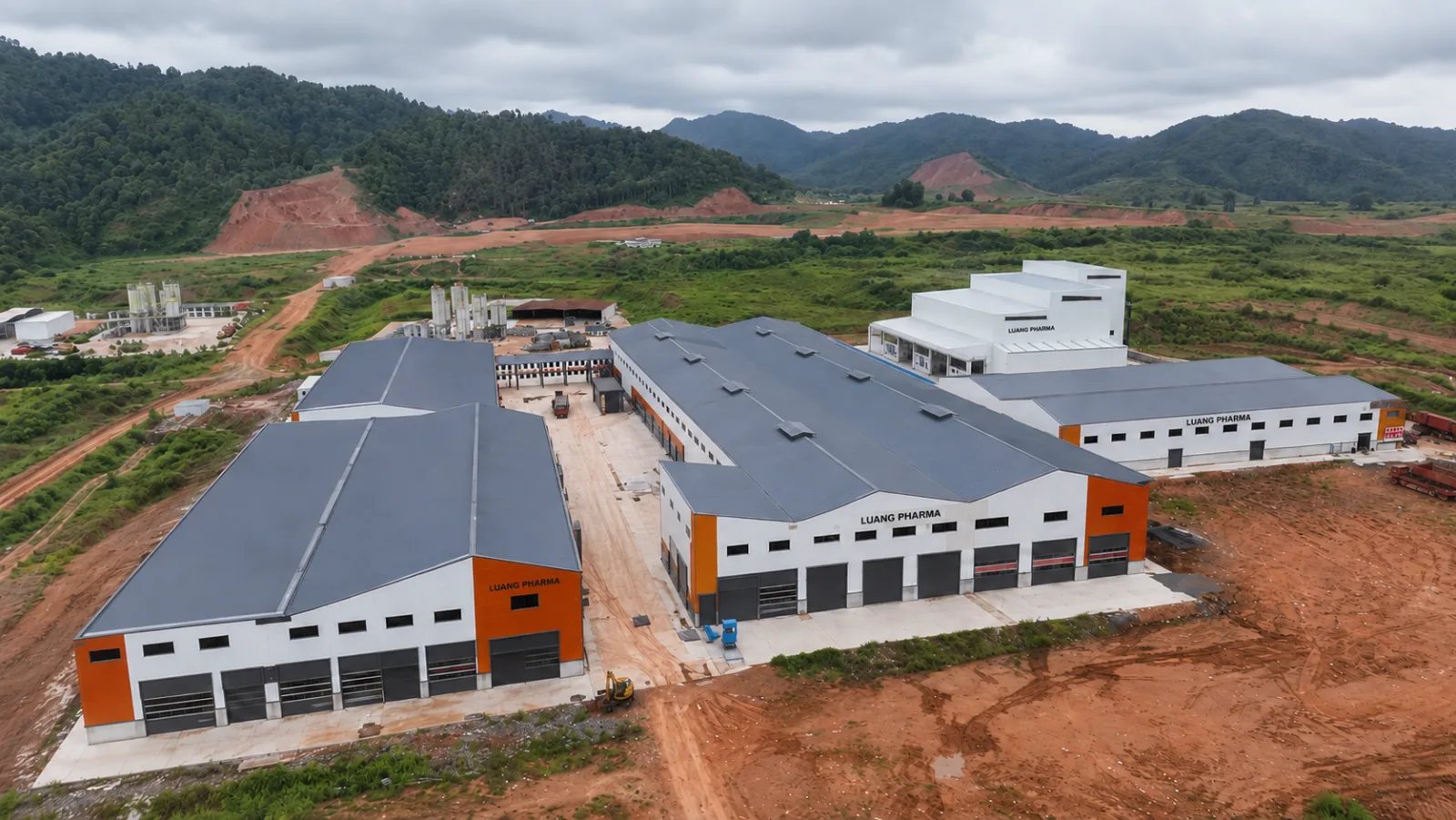 The Luang Pharma buildings from the air, with the utilities block behind