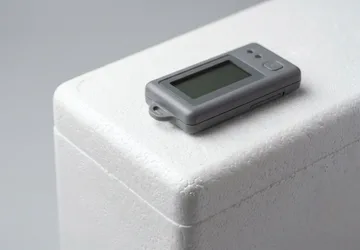 Illustrative unbranded insulated shipper and logger detail.